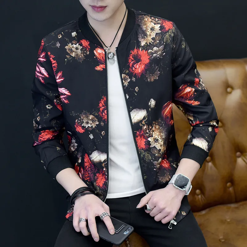 2020 jacke Männer Mode Slim Fit Mens Floral Jacken Langarm Casual Bomber Jacke Marke Kleidung Plus Größe Windjacke Mäntel
