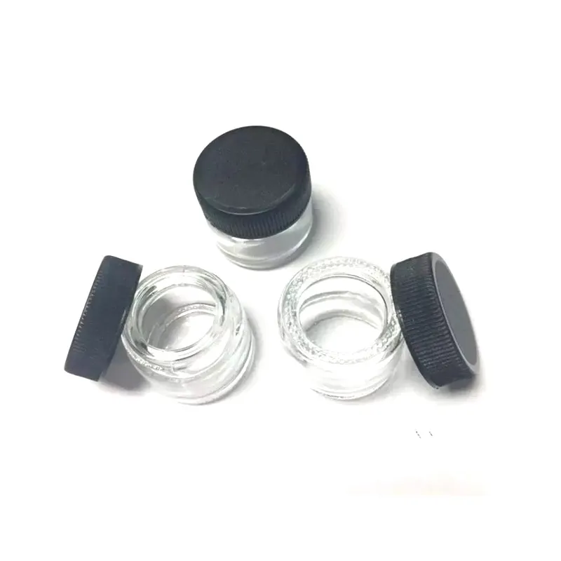 5ml Glass Jar Food Grade Non-Stick Nonstick Tempered Glass Container Wax Empty Dab Jars Dry Herb Concentrate Container with Black Lid