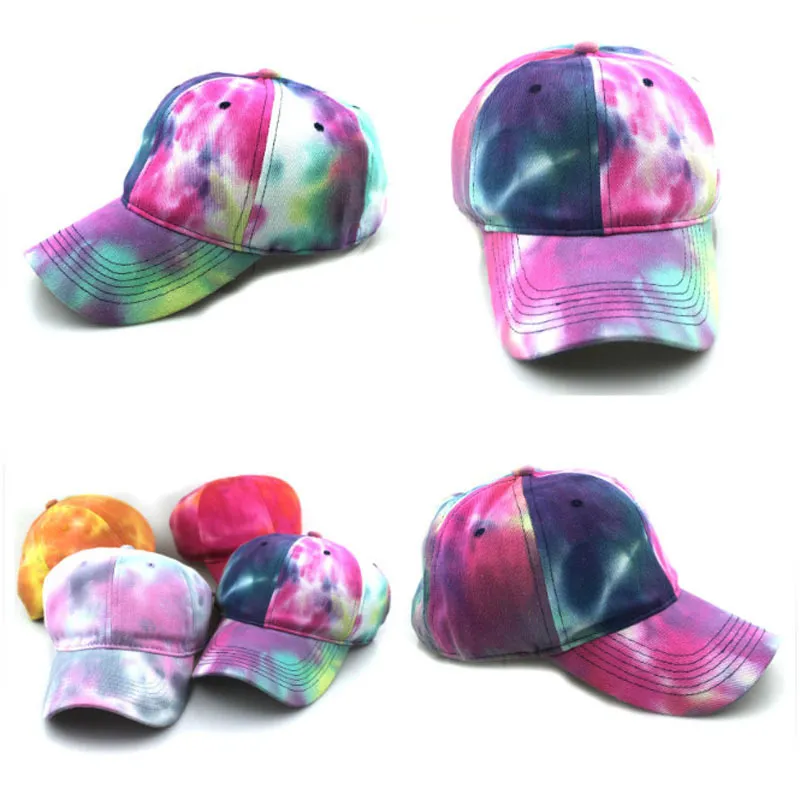 Party Kapelusze Moda Tie-Barwnik Kapelusz Kalka Wiosna Mężczyźni Kobiety Drukowanie Kolorowe Snapback Hat Outdoor Regulowany Sun Graffiti Bone 60PCS T1i2436