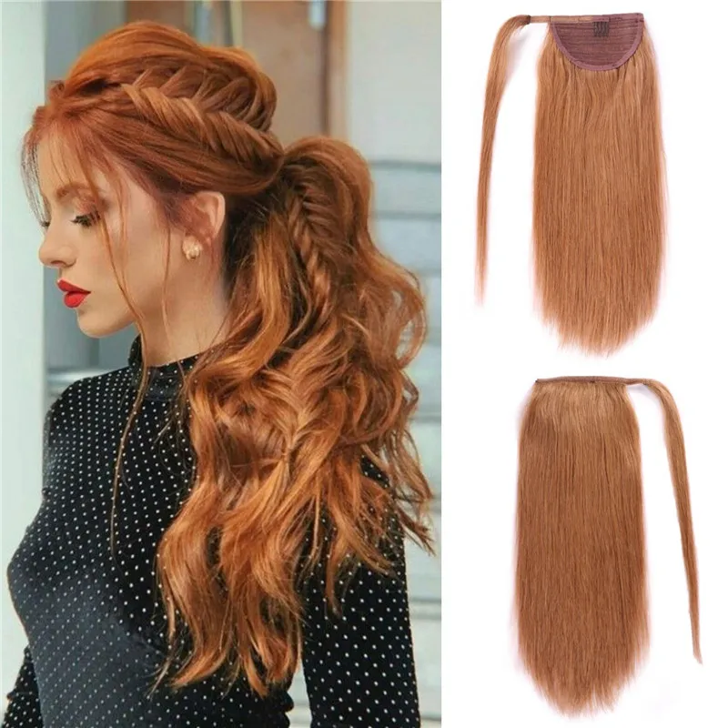 Real Remy Human Hair Clip in Ponytail Extensions Strawberry Blonde Wrap Around Hair Ponytail Slik Straight Virgin Brazilian Ponytail hair