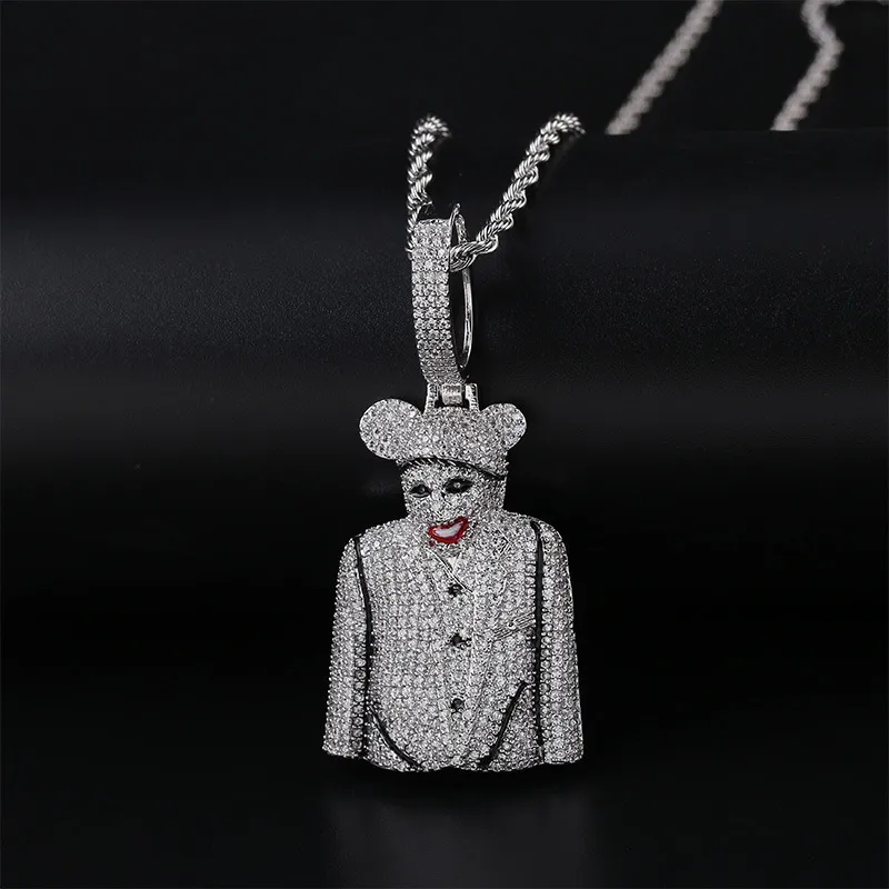 Hip Hop Iced Out Cubic Cyrkon Clown Mikry Naszyjnik Naszyjnik Mosiądz Złoty Posrebrzane Mężczyźni Biżuteria Prezent