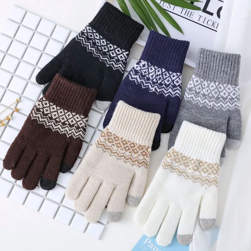 Gants classiques à carreaux chauds pour hommes et femmes, simples, avec écran tactile, tricotés, couleurs, vente en gros, nouvelle collection hiver 2021