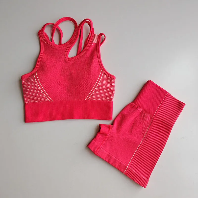 Conjunto de 2 peças de secagem rápida para academia, roupas de treino femininas, sutiã esportivo, sem costura, shorts esportivos, roupas de ginástica, atlético, yoga set261C