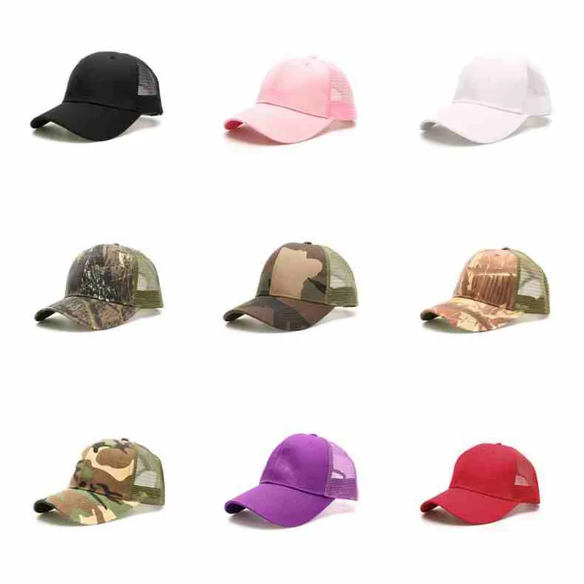 Ponytail Baseball Hat Summer Camo Baseball Mesh Cap Outdoor Sports Unisex Sun Visor Cap Cycling Snapback Caps 10 Colors CYZ2601 300Pcs