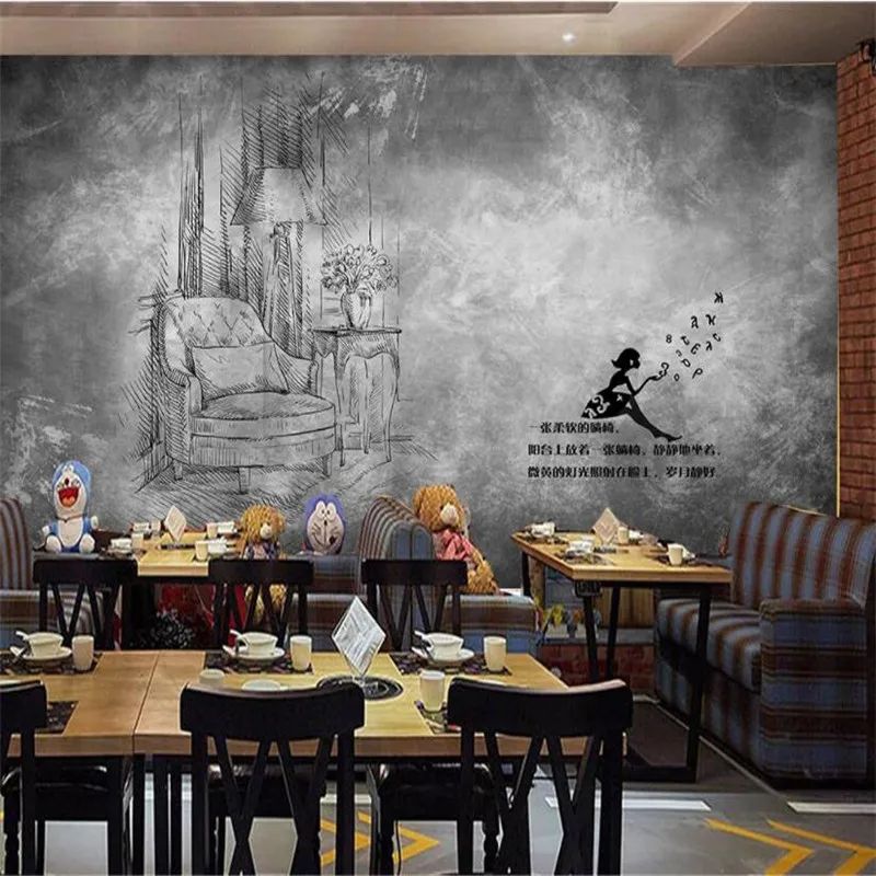 Wallpapers Retro Gray Cement Wall Background Paper 3D Cafe