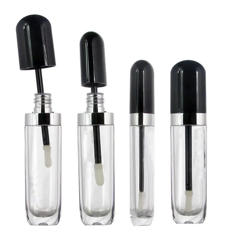 Transparent 8ml Empty Lip Gloss Tubes Containers Mini Refillable Lip Balm Bottles with Lipbrush Black Lid for Samples