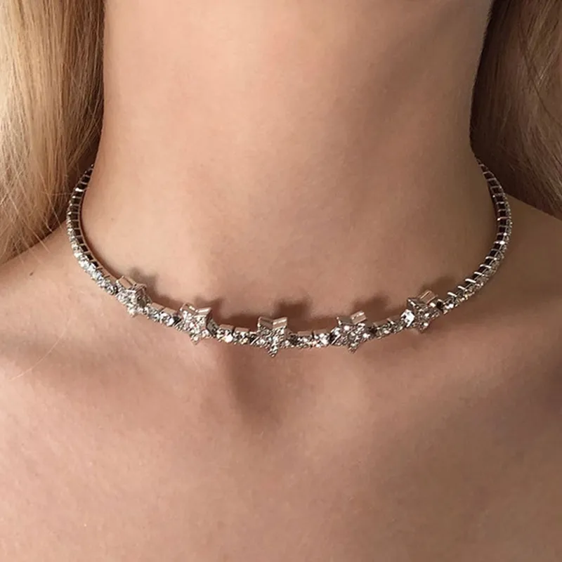 Iced Out Womens Tennis Necklace For Women Luxury Rhinestone Star