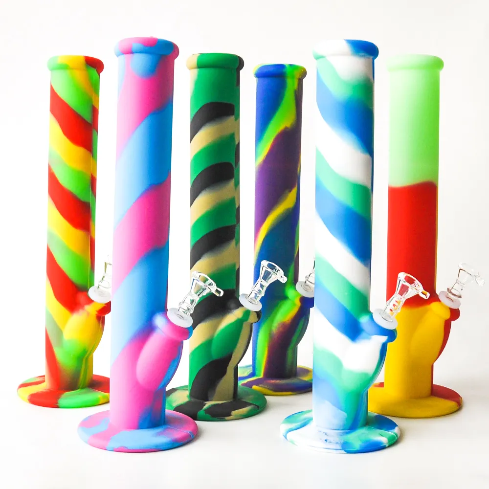 Silicone water pipe staright bong silicone bong glass bong dab rig thick glass bubbler Hookahwith 14.4nn joint