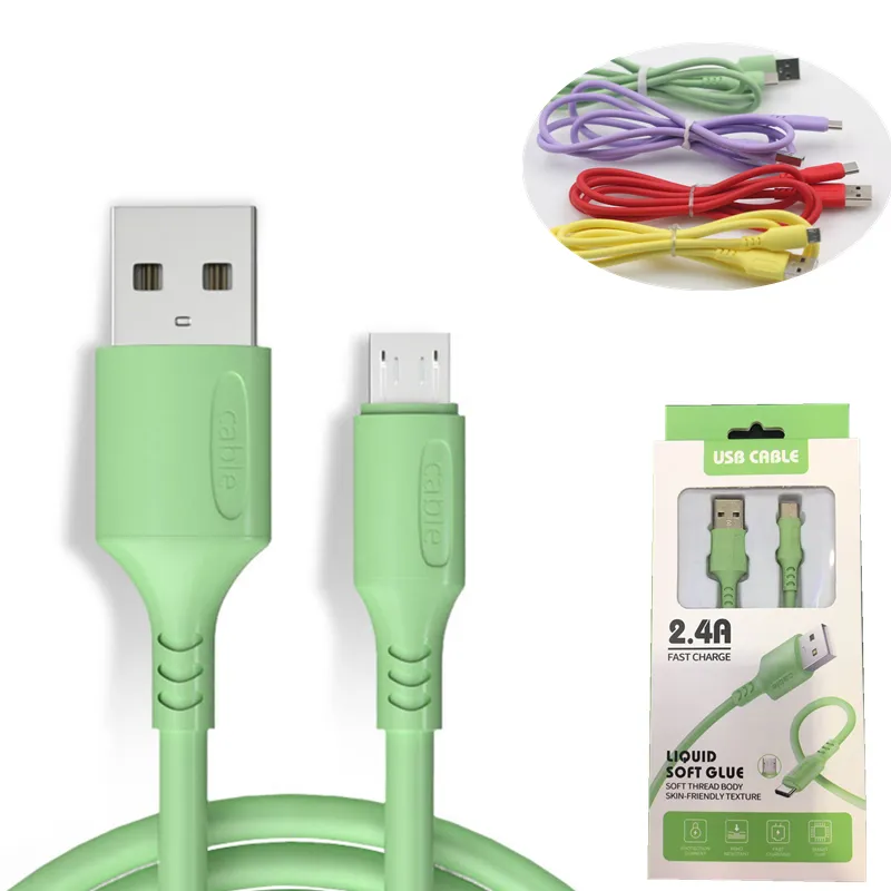 Mjuk flytande kabel Micro USB-typ C 3A Snabb Charing Data-kabel för Samsung Huawei Typ C Kabel USB-C Android Telefonkabel med Retail Package