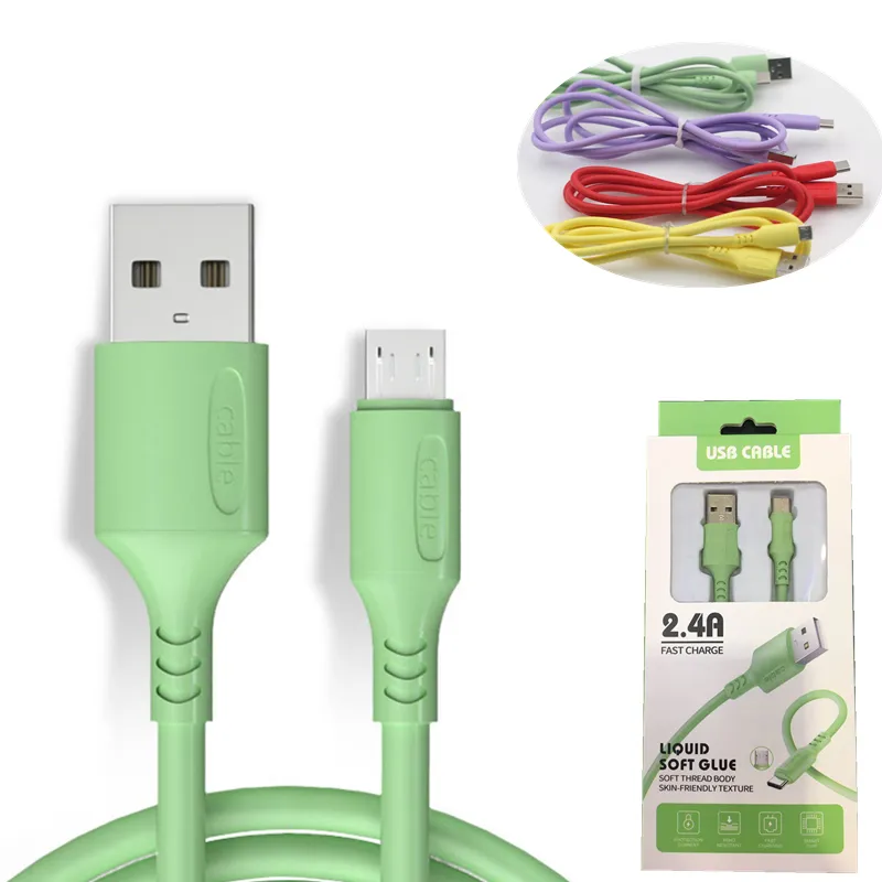 Câble liquide souple Micro USB Type C 3A Câble de données à charge rapide pour Samsung Huawei Type C Câble USB-C Cordon de téléphone Android avec emballage de vente au détail