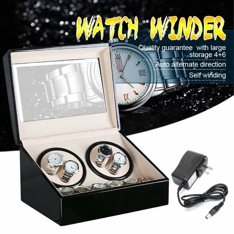 US Plug Automatische Mechanische Horloge Winder Zwarte PU Lederen Opbergdoos Collectie Watch Display Sieraden Winderbox CX200807