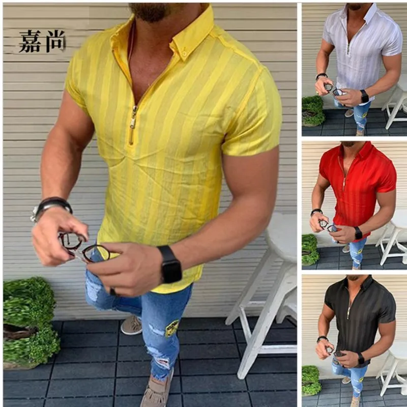 2020 Zomer Mannen Casual T-shirts Mode Hawaiian Stripe Korte-Mouw Strand Vakantie Bloemen Streetwear V-hals Rits T-shirt