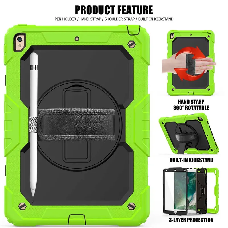 360 Rotating Three Layer Hybrid Shockproof Stand Case for iPad Pro 10.9 11 10.2 Samsung Galaxy Tab A T590 S6 P610