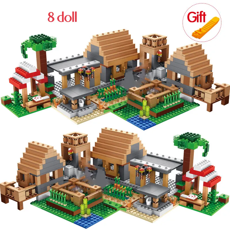 My World The Farm Cottage Building Blocks Technic Compatible Minecrafted  Village House Figures Brick Toys For Children