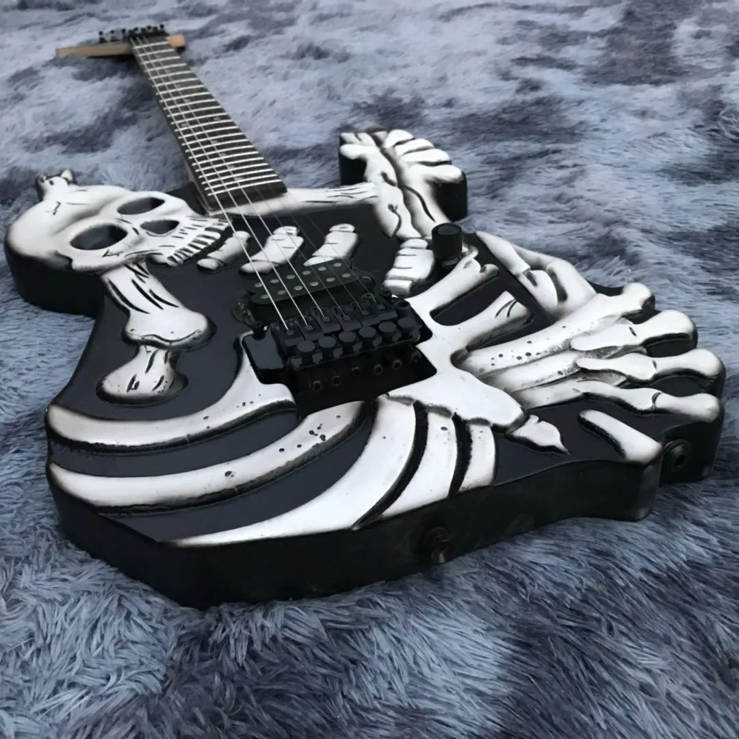 Guitare électrique personnalisée Grand Skull Bones, corps sculpté, 6 cordes GL