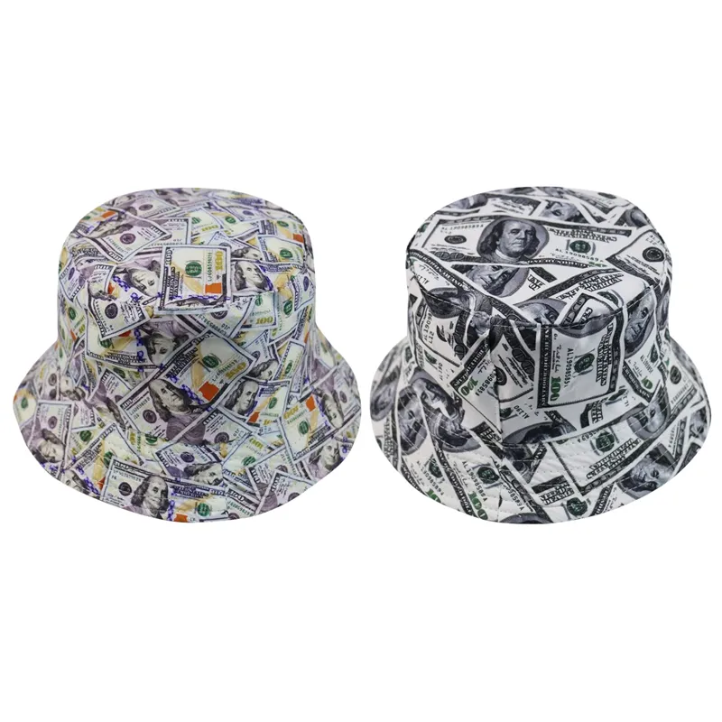 Outdoor Foldable Sun Protection Sunshade Beach Double Sided Summer Reversible Bucket Hat Daily Portable Dollar Print