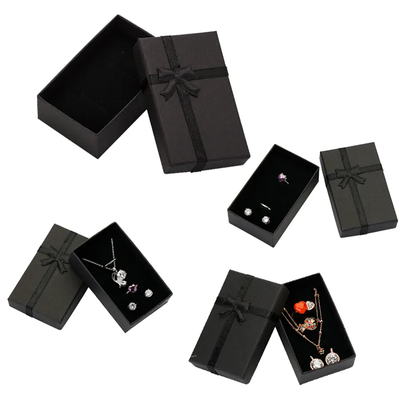 32pcs jóias 8x5cm Negro colar para anel papel de presente jóias caixa embalagem bracelete brinco exibição com esponja t200808