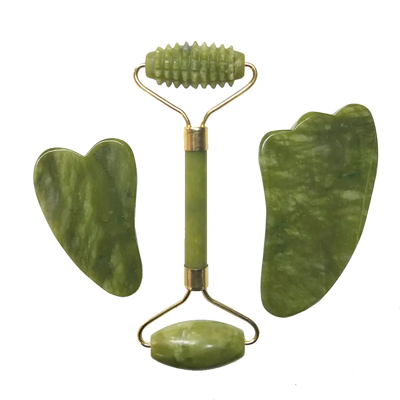 Natuurlijke Jade Roller Facial Massager Real Stone Face Roller Guasha Massage Board Set Guasha Tool Jade Roller Guasha Massage Board