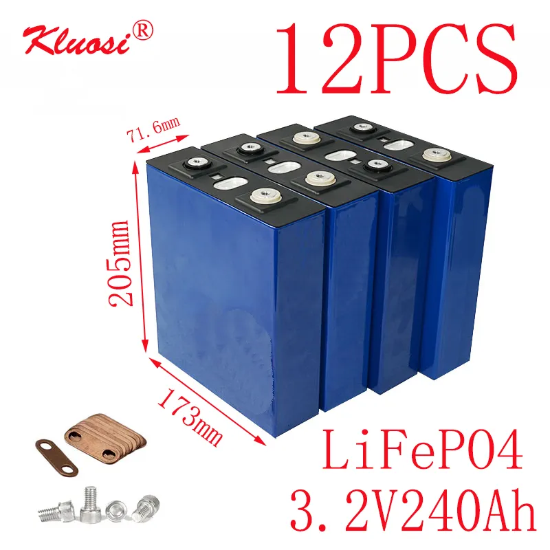12 pièces KLUOSI 3.2V240Ah LiFePO4 batterie 12S/36V Pack pour onduleur de stockage d'énergie solaire EV Marine RV Golf US/EU sans taxe