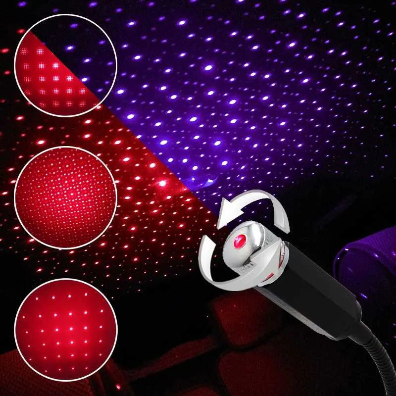 USB Car Roof Star Night Light Proiettore Atmosfera Galaxy Lampada Decorativa Cielo stellato Effetti di luce multipli regolabili