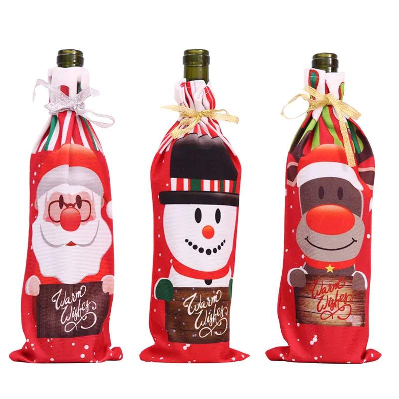 Sacchetti di copertura per bottiglia di vino di Natale Copertine di vino rosso di Natale Babbo Natale Pupazzo di neve Elk Dinner Party Decorazioni per la tavola JK2008XB