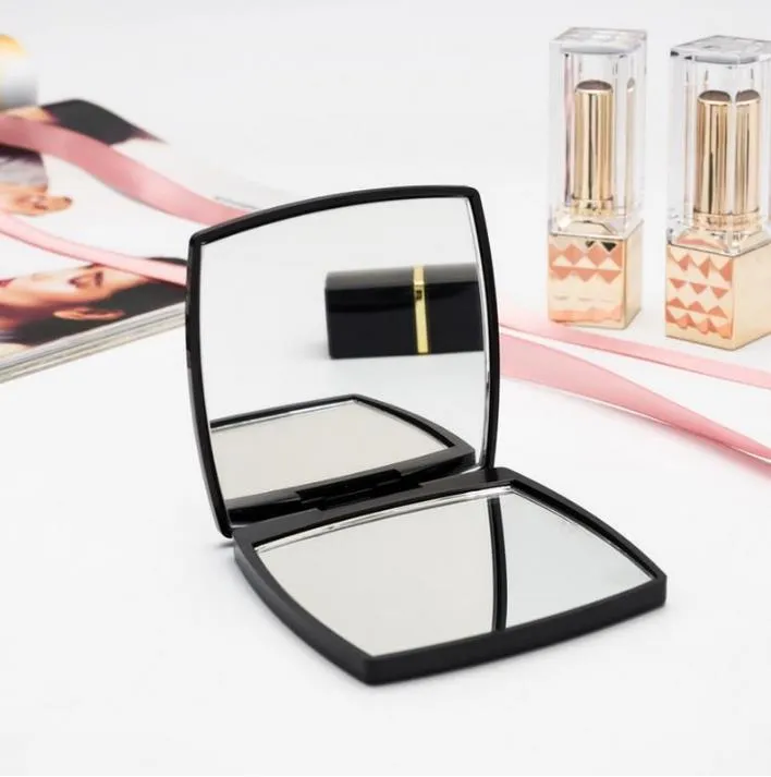 Ny klassisk högkvalitativ akrylfällbar dubbelsidspegel / Clamshell Black Portable Makeup Mirror med presentförpackning