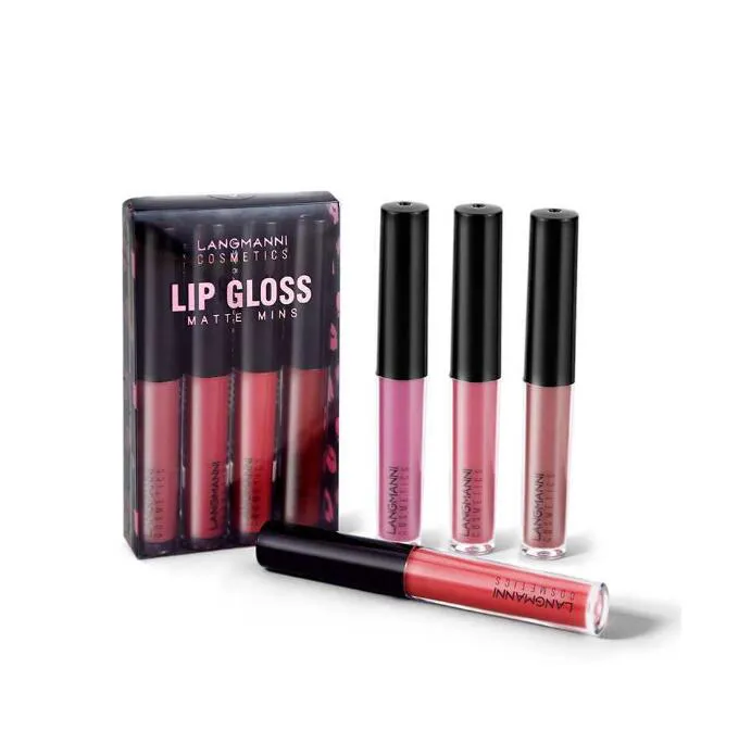 4pcs Mattlip Gloss Set flüssiger Lippenstift Sexy Glanzsätze langlebige Feuchtigkeit wasserdichte Lipglaze