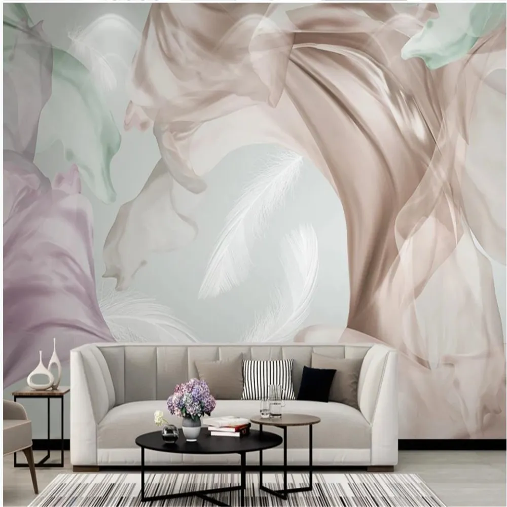 duvarları Modern minimalist güzel rüya ipek beyaz tüy duvar kağıtları TV arka plan duvar kağıdı için özelleştirilmiş