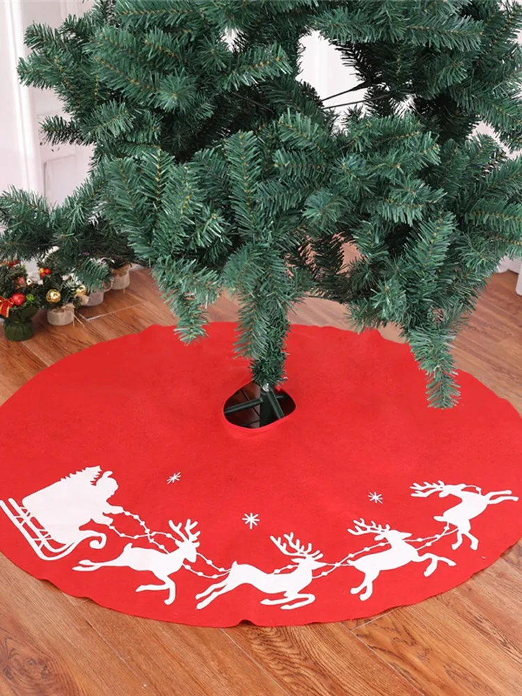 39.4"/100cm Christmas Tree Skirt Mat Holiday Party Decoration New Year Printed Elk Carpet Xmas White Deer Aprons Cover JK2008PH