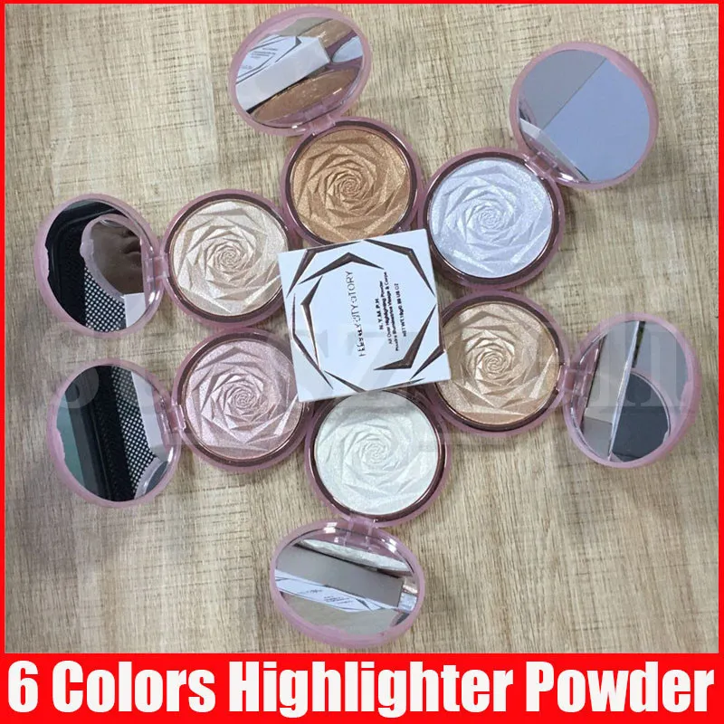 Ansiktshöjdare Glöd Brons Kropp Över Highlighter Powder Face Makeup Rose Flower Lightening Highlighting Pressed Powder 6 Färger