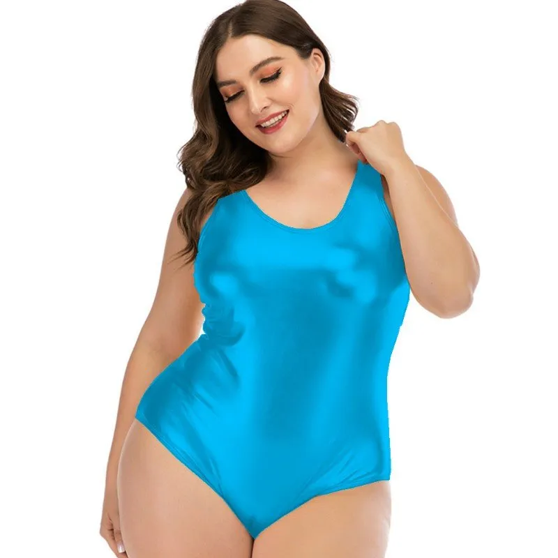 Plus Size Metallic Lingerie Bodysuit, Stretchy Sleeveless Faux Leather  Leotard, High Cut Backless Short Jumpsuit