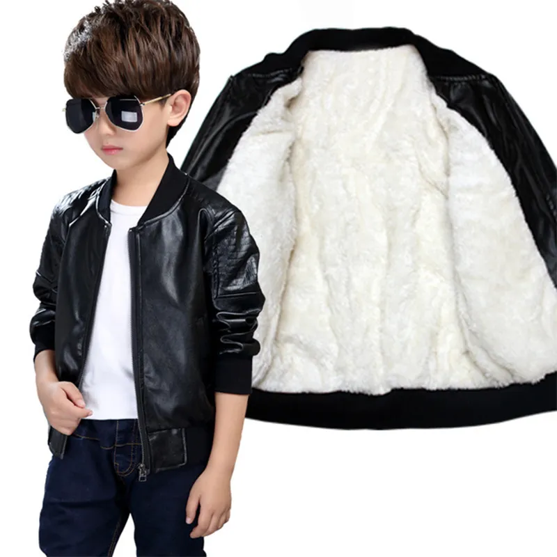 Jackets V-TREE Thicken Children's Jacket Add Cashmere Keep Warm Leather For Girls Boys Autumn And Winter Clothing