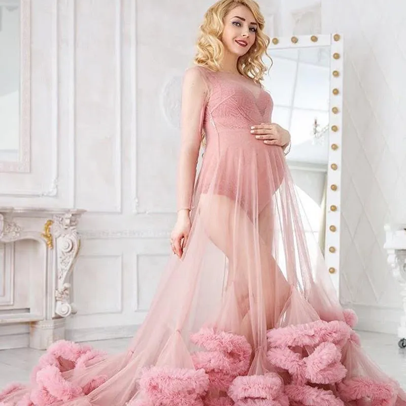 Elegant Maternity Night Sleepwear Sexy Pregnant Women Lady Nigh Robes  Tiered Ruffles Pregnancy Dress Gowns Baby Shower Photography Prop