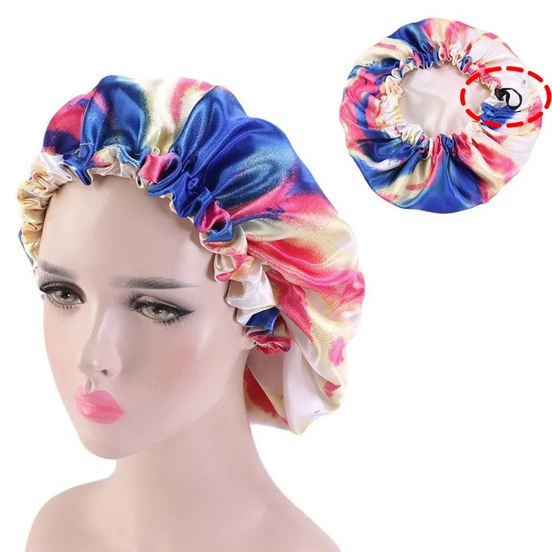 Nouveau Bonnet réversible en Satin, Double couche, taille réglable, Bonnet de nuit, utilisé pour protéger les cheveux bouclés, impression élastique