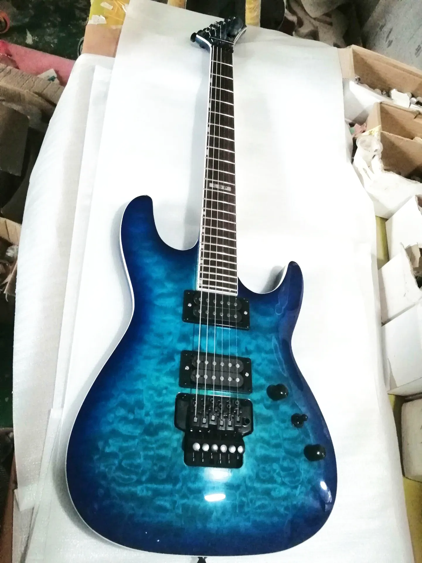 Custom Shop M-II FR-DLX Blue Ocean Electric Guitar Tremolo bridge China Black Hardware Made Electeic Guitar Free Shipping