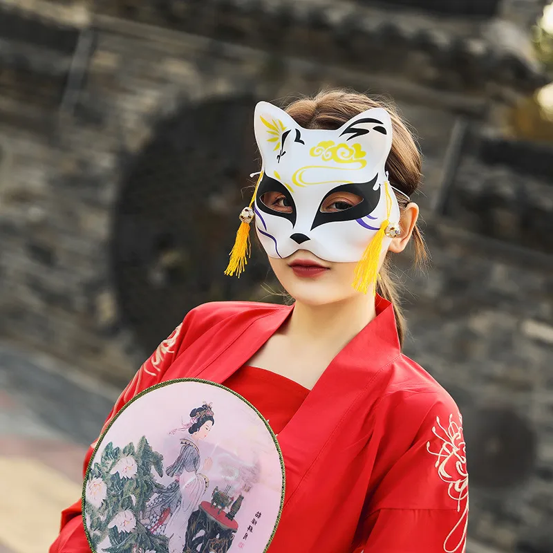 Anime Fox Mask Half Face Cat Mask Masquerade Kabuki Kitsune Mask Cosplay  Costume