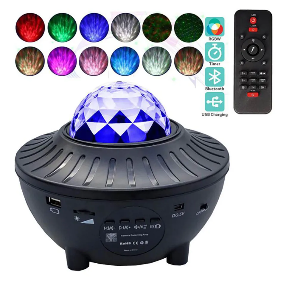 USB LED Galaxy Projektor Starry Sky Projector Lamp Star Light Voice Control Blinkande Nattljus med Bluetooth Music Högtalare