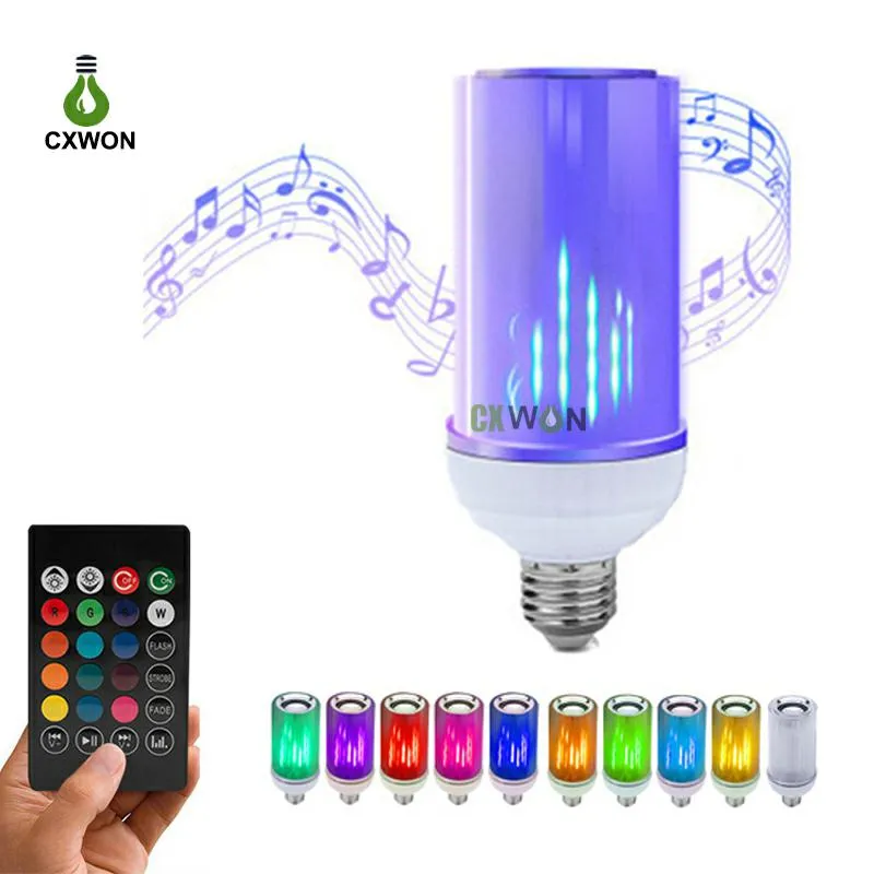 Flame Bulb Light Bluetooth Haut-parleur Audio Musique RGB Lampe de bulbe E27 8W Ampoule SMART DIMMABLE AVEC 24KEYS REMOTE