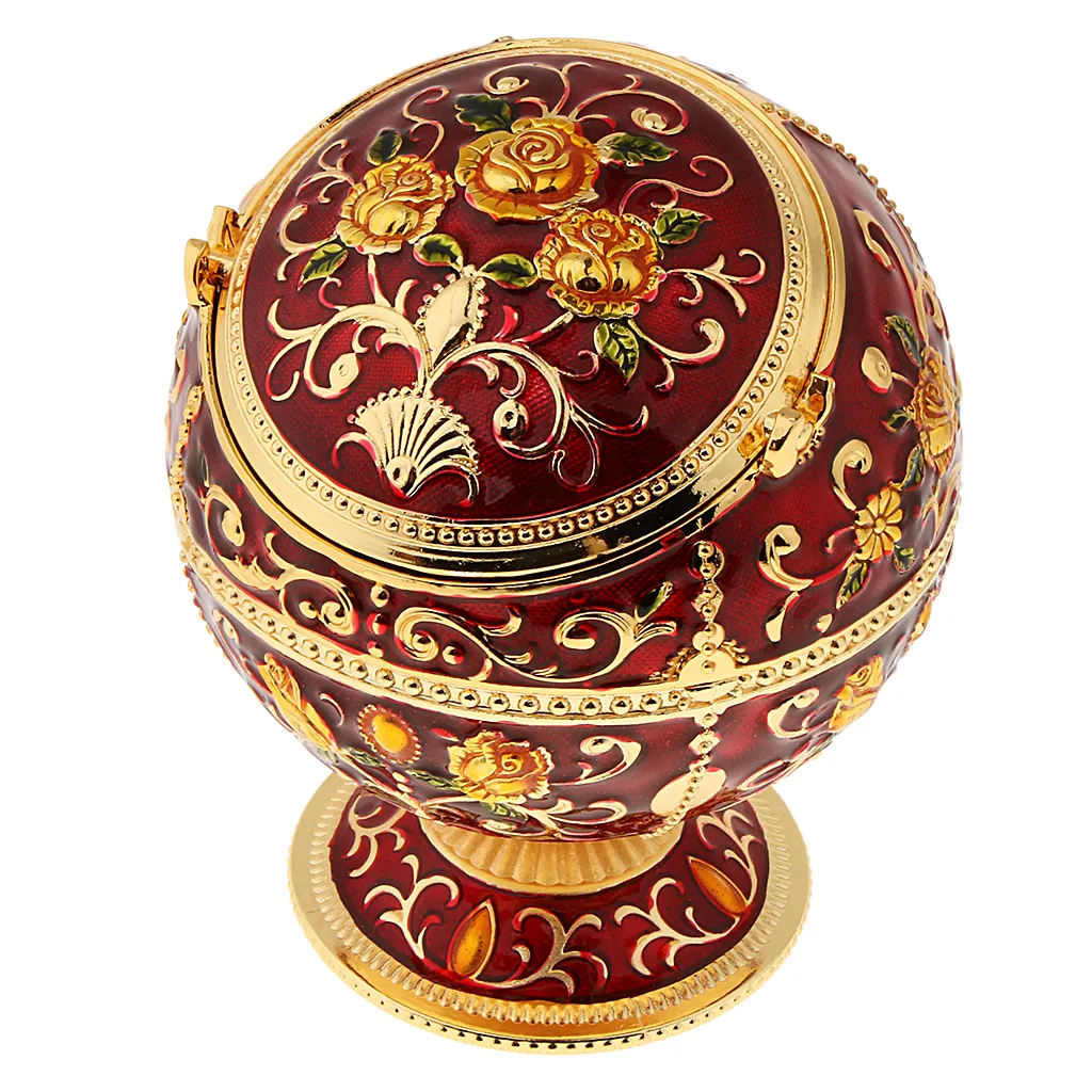 Zinc Alloy Jewelry Box With Lid Windproof Ashtray Vintage Flower Embossed Jewelry Box Trinket Case Jewelry Storage Home Decor