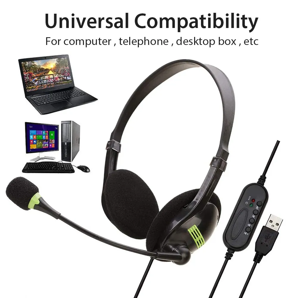 Cuffie USB con microfono per giochi per PC Call Center Cuffie per ufficio Controllo multi-tasto con cancellazione del rumore USB Cuffie cablate doppie da 3,5 mm