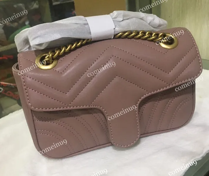 Tasarımcı Kadınlar Marmont Çanta 443497 Kalp Zinciri Omuz Çantası Moda Lady Crossbody Flep Messenger Çantaları 26cm 30cm Gerçek Deri Çantalar