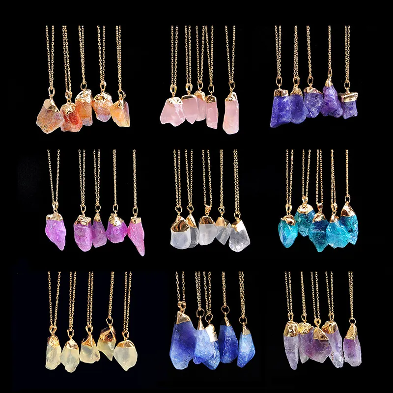 Multicolor Quartz Healing Gold Link Chain Hanger Ketting Natuursteen Crystal Charms voor Dames Sieraden