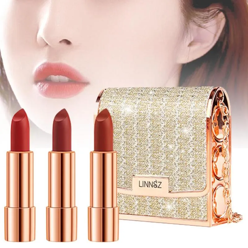 3-teiliges Lippenstift-Make-up-Set mit einem Cluth-Halter, matte Textur, langanhaltender Lippen-Make-up-Glanz-Lippenstift