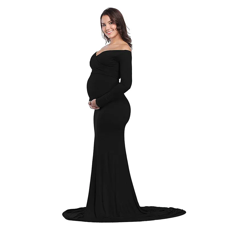 Maternity Ankle-Length Fitted Maxi Dress with V-Neck and Full Cotton  Sleeves for Winter Photo Shoot from Dhgate Maternity Dresses - price 18.25
