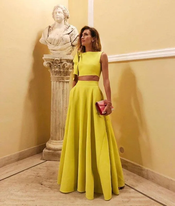 Top Cropic Women Casual Giallo E Gonna Elegante Elegante Maxi
