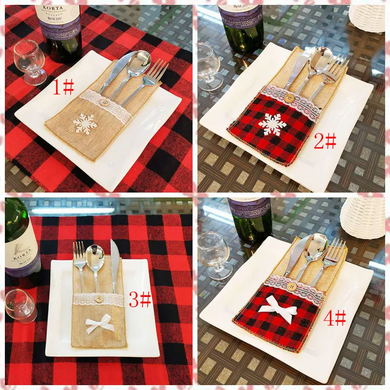 4 style Christmas knife and fork bag Burlap Lace Utensil Holders Bags many color offer choose