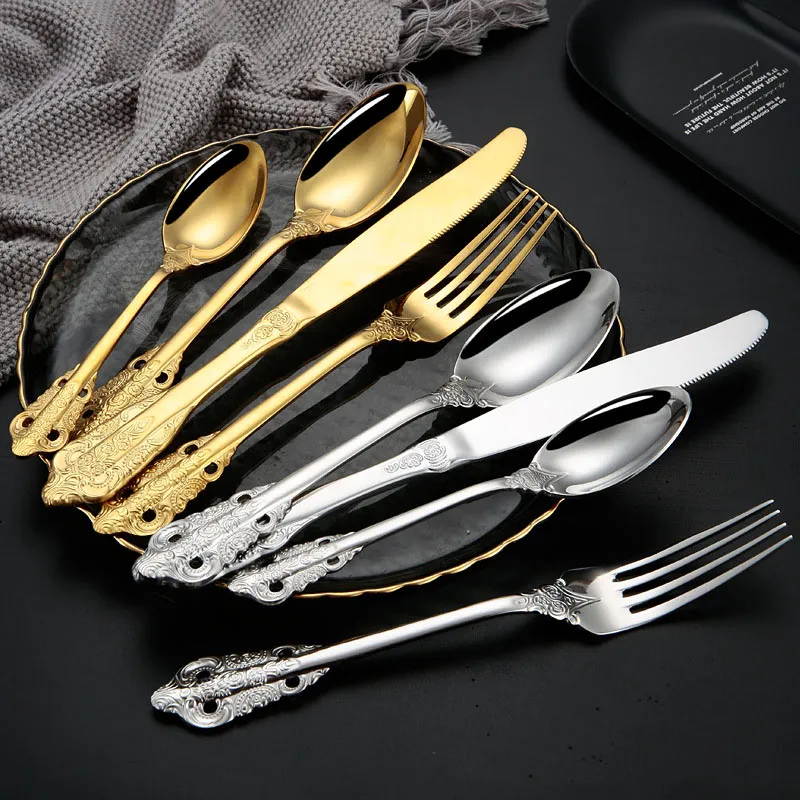 Vintage sztućce ze stali nierdzewnej Western Tableware Forks Spoon Teaspoon Relief Obidware Wedding Party Comeware Wareware HHA1543