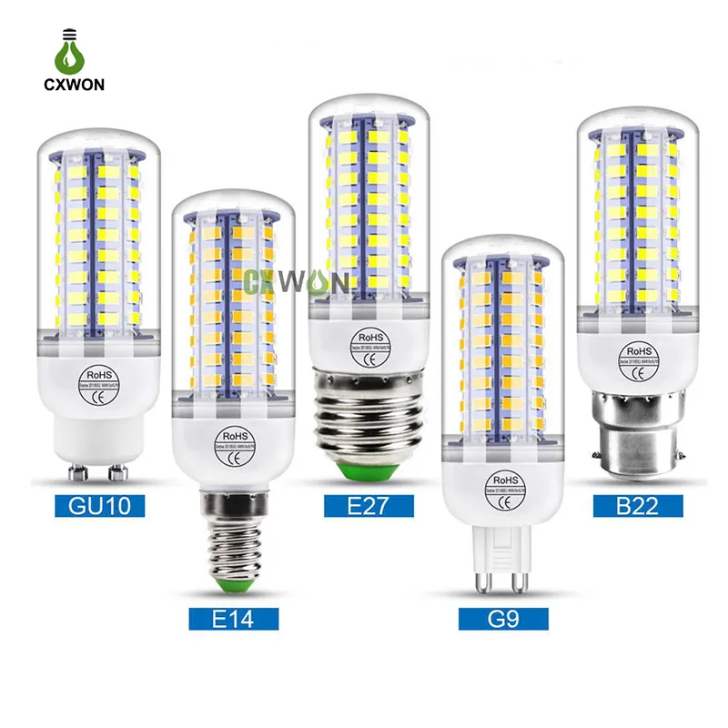 Bombillas LED Bombilla de maíz E27 E14 B22 GU10 GU9 SMD5730 56 69 72 Iluminación para el hogar Reemplace la mecha 200 piezas