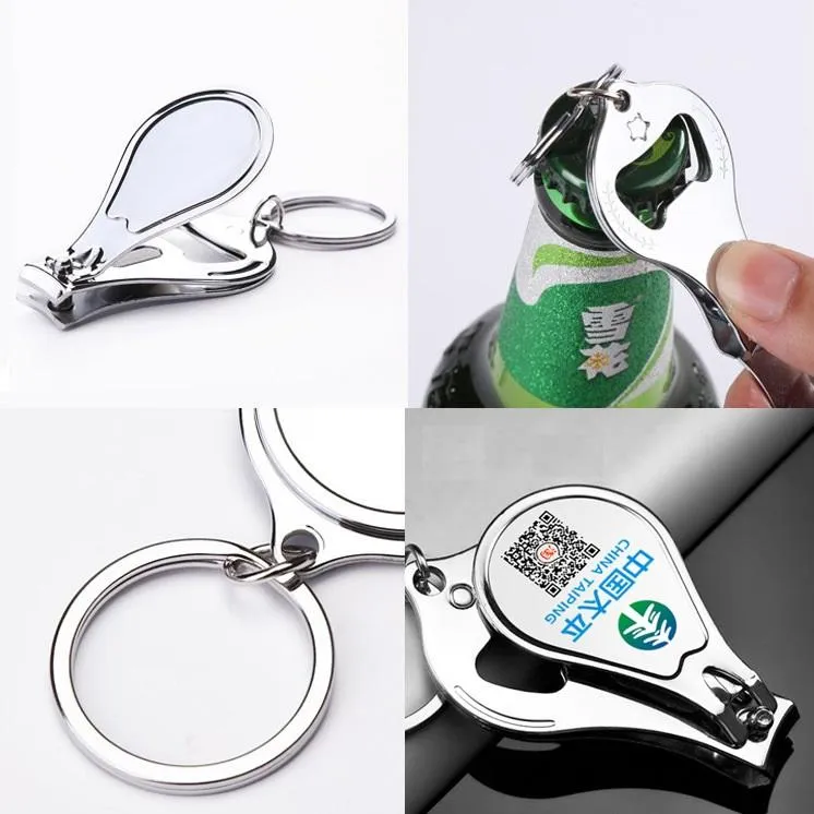 Multi Function Custom Logo 3 i 1 Clipper Bottle Opener Keychain Advertising Creative Gift Rostfritt stål