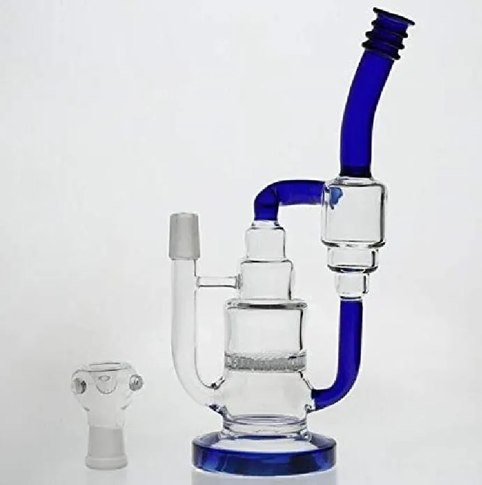 Clear Blue Hookahs Honeycomb Percolator och dubbel Recycler Oil Rig Glas Bong Amber 18,8mm Joint Water Rökning Rör